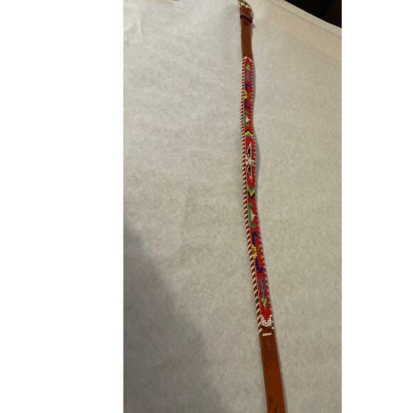 Vintage Brown Leather Beaded Native American Belt SZ 30 Gold 1.5 in Buckle - Picture 6 of 6